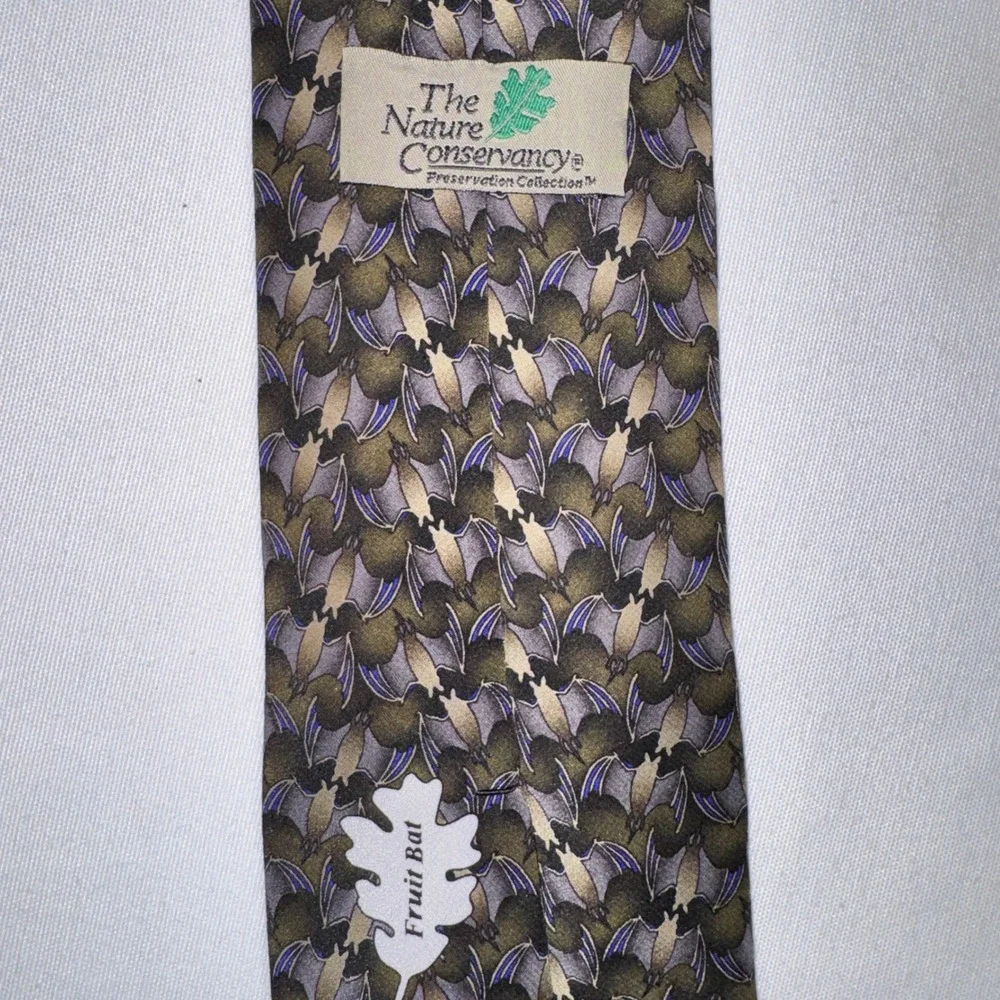 Karen Bierce Nature Conservancy Silk Tie Lot 2 Fruit Bat Dusky‎ Shark Vintage
